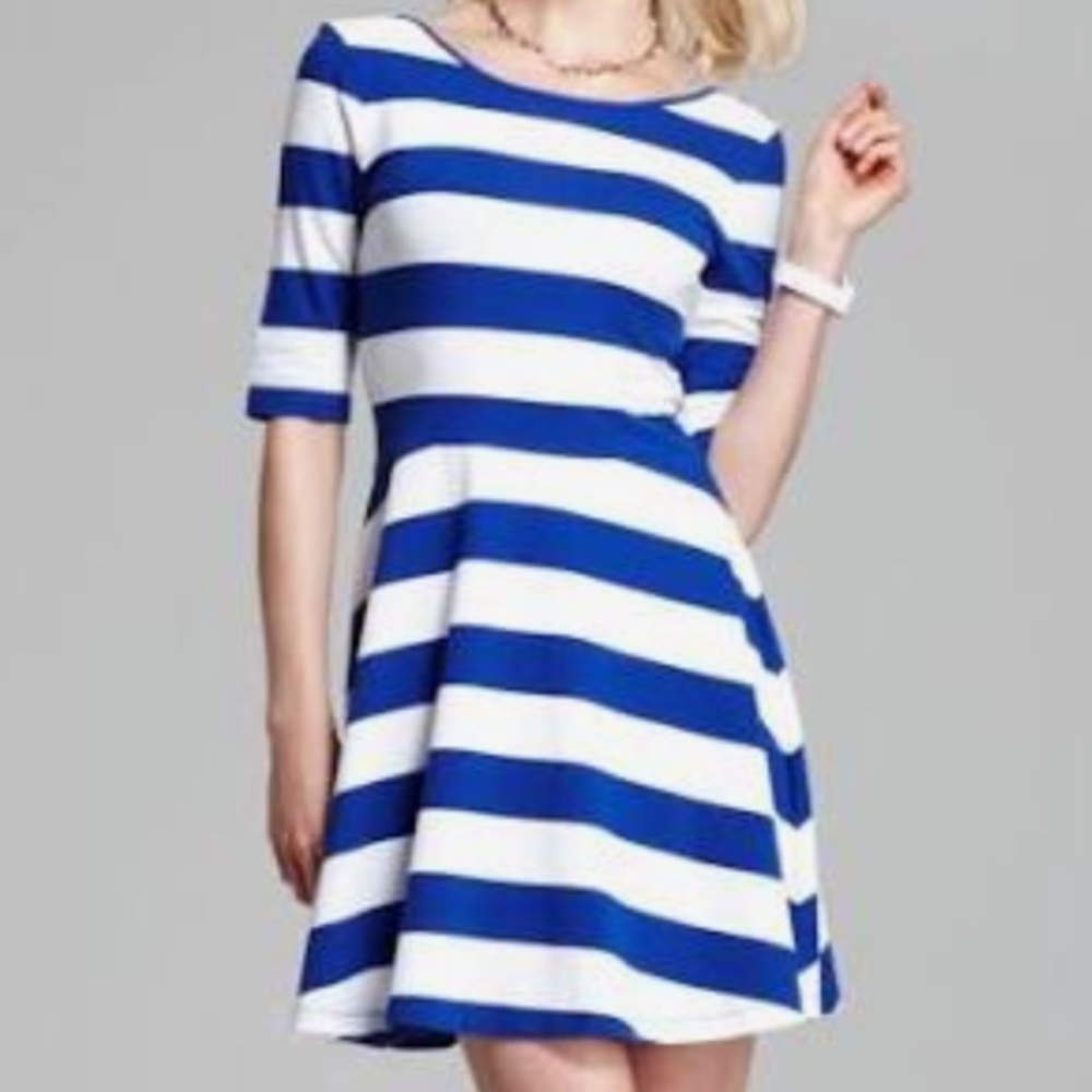 French Connection striped dress. Scooped back. Size 6. Cobalt Blue and white